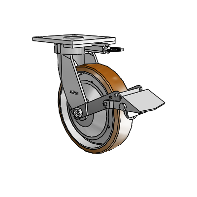 6 Series Kingpinless Casters Top Plate Swivel Caster with 8 x 2 Moldon Nylon (Aluminum Core) Wheel and Tread Lock Brake