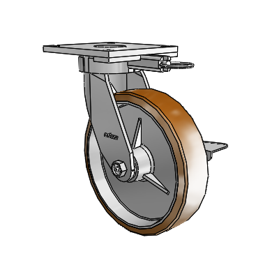 6 Series Kingpinless Casters Top Plate Swivel Caster with 8 x 2 Moldon Nylon (Aluminum Core) Wheel and Side Lock Brake