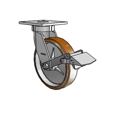 6 Series Kingpinless Casters Top Plate Swivel Caster with 8 x 2 Moldon Nylon (Aluminum Core) Wheel and Tread Lock Brake