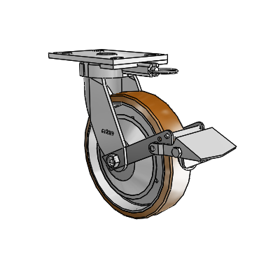 6 Series Kingpinless Casters Top Plate Swivel Caster with 8 x 2 Moldon Nylon (Aluminum Core) Wheel and Tread Lock Brake