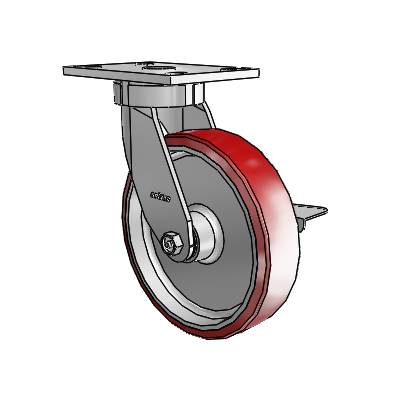 6 Series Kingpinless Casters Top Plate Swivel Caster with 8 x 2 Moldon Polyurethane (Aluminum Core) Wheel and Side Lock Brake