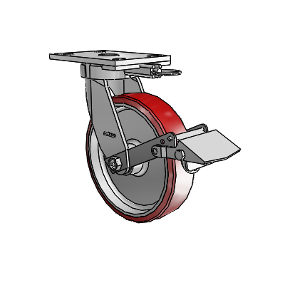 6 Series Kingpinless Casters Top Plate Swivel Caster with 8 x 2 Moldon Polyurethane (Aluminum Core) Wheel and Tread Lock Brake