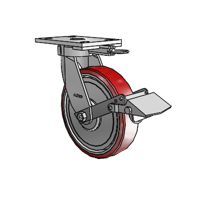 6 Series Kingpinless Casters Top Plate Swivel Caster with 8 x 2 Moldon Polyurethane (Aluminum Core) Wheel and Tread Lock Brake