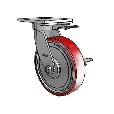 Roulettes de la série 6 sans pivot central – Roulette pivotante à plaque supérieure équipée d'une roue en polyuréthane Moldon 8 x 2 (noyau en aluminium) et d'un frein à blocage latéral