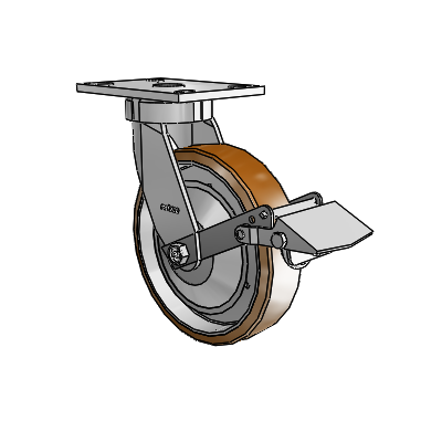 6 Series Kingpinless Casters Top Plate Swivel Caster with 8 x 2 Moldon Nylon (Aluminum Core) Wheel and Tread Lock Brake