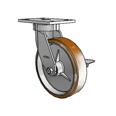 6 Series Kingpinless Casters Top Plate Swivel Caster with 8 x 2 Moldon Nylon (Aluminum Core) Wheel and Side Lock Brake