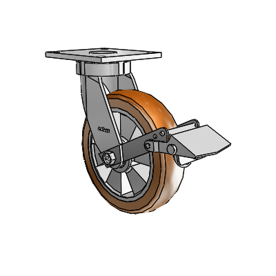 6 Series Kingpinless Casters Top Plate Swivel Caster with 8 x 2 Triumph (Crown/Brown) Wheel and Tread Lock Brake