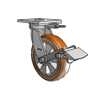 6 Series Kingpinless Casters Top Plate Swivel Caster with 8 x 2 Triumph (Crown/Brown) Wheel and Tread Lock Brake