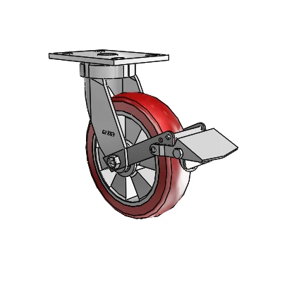 6 Series Kingpinless Casters Top Plate Swivel Caster with 8 x 2 Triumph (Crown/Red) Wheel and Tread Lock Brake