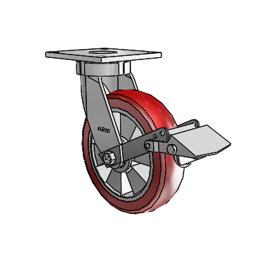 6 Series Kingpinless Casters Top Plate Swivel Caster with 8 x 2 Triumph (Crown/Red) Wheel and Tread Lock Brake