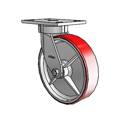 6 Series Kingpinless Casters Top Plate Swivel Caster with 8 x 2 Moldon Polyurethane (Cast Iron Core) Wheel