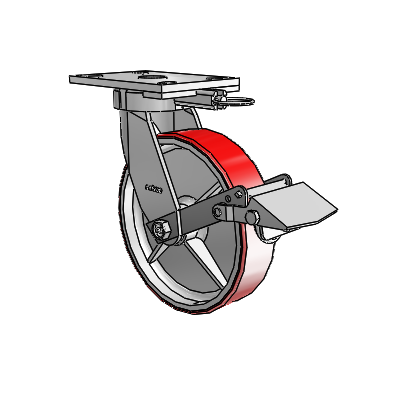 6 Series Kingpinless Casters Top Plate Swivel Caster with 8 x 2 Moldon Polyurethane (Cast Iron Core) Wheel and Tread Lock Brake