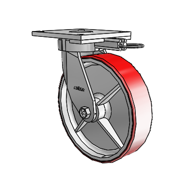 6 Series Kingpinless Casters Top Plate Swivel Caster with 8 x 2 Moldon Polyurethane (Cast Iron Core) Wheel