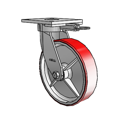 6 Series Kingpinless Casters Top Plate Swivel Caster with 8 x 2 Moldon Polyurethane (Cast Iron Core) Wheel