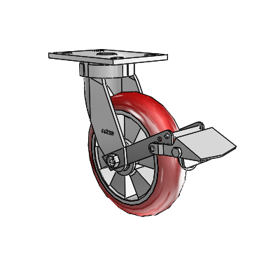 6 Series Kingpinless Casters Top Plate Swivel Caster with 8 x 2 Triumph (Round/Red) Wheel and Tread Lock Brake