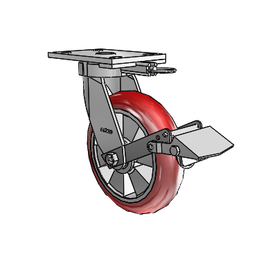 6 Series Kingpinless Casters Top Plate Swivel Caster with 8 x 2 Triumph (Round/Red) Wheel and Tread Lock Brake
