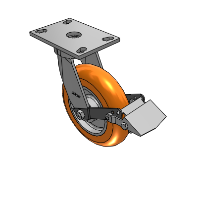 6 Series Kingpinless Casters Top Plate Swivel Caster with 8 x 2 CG Max Orange Wheel and Tread Lock Brake