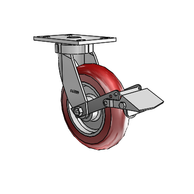 6 Series Kingpinless Casters Top Plate Swivel Caster with 8 x 2 CG Max Maroon Wheel and Tread Lock Brake