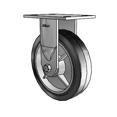 6 Series Casters Top Plate Rigid Zinc Caster with 8 x 2 Black on Grey Performa Rubber (Flat/Black) Wheel