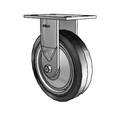 6 Series Casters Top Plate Rigid Zinc Caster with 8 x 2 Black on Grey Performa Rubber (Flat/Black) Wheel