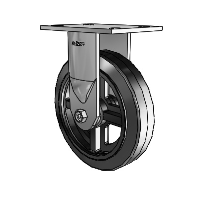 6 Series Casters Top Plate Rigid Zinc Caster with 8 x 2 Black on Black MR - Moldon Rubber (Cast Iron Core) Wheel