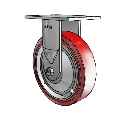 6 Series Casters Top Plate Rigid Zinc Caster with 8 x 2 Maroon on Grey Polyurethane HI-TECH Wheel