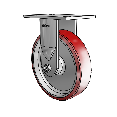 6 Series Casters Top Plate Rigid Zinc Caster with 8 x 2 Maroon on Silver Moldon Polyurethane (Aluminum Core) Wheel
