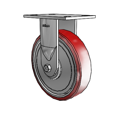 6 Series Casters Top Plate Rigid Zinc Caster with 8 x 2 Maroon on Silver Moldon Polyurethane (Aluminum Core) Wheel