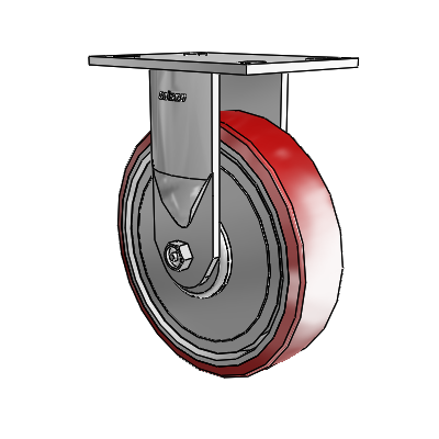 6 Series Casters Top Plate Rigid Zinc Caster with 8 x 2 Maroon on Silver Moldon Polyurethane (Aluminum Core) Wheel
