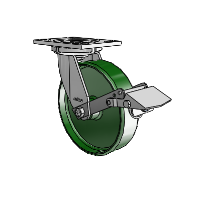 6 Series Casters Top Plate Swivel Zinc Caster with 8 x 2 Green Cast Iron Wheel and Tread Lock Brake