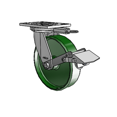 6 Series Casters Top Plate Swivel Zinc Caster with 8 x 2 Green Cast Iron Wheel and Tread Lock Brake