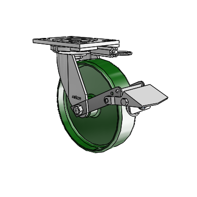 6 Series Casters Top Plate Swivel Zinc Caster with 8 x 2 Green Cast Iron Wheel and Tread Lock Brake