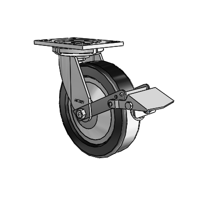Ruedas de la serie 6: rueda giratoria con placa superior de zinc, con rueda fenólica negra de 8 x 2 y freno de bloqueo de la banda de rodadura