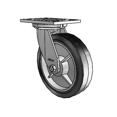 6 Series Casters Top Plate Swivel Zinc Caster with 8 x 2 Black on Grey Performa Rubber (Flat/Black) Wheel
