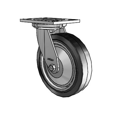6 Series Casters Top Plate Swivel Zinc Caster with 8 x 2 Black on Grey Performa Rubber (Flat/Black) Wheel