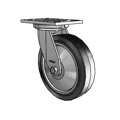6 Series Casters Top Plate Swivel Zinc Caster with 8 x 2 Black on Grey Performa Rubber (Flat/Black) Wheel