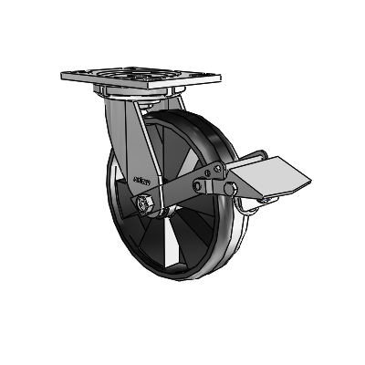 6 Series Casters Top Plate Swivel Zinc Caster with 8 x 2 Black Maxim Wheel and Tread Lock Brake
