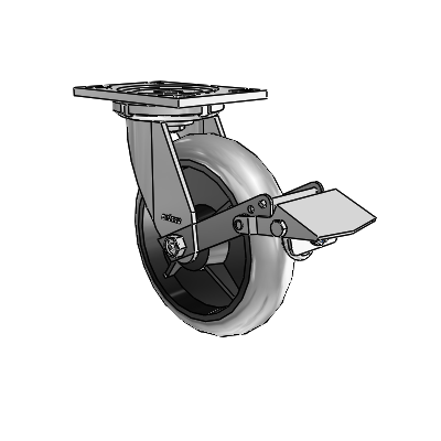 6 Series Casters Top Plate Swivel Zinc Caster with 8 x 2 Grey on Grey Performa Rubber (Round/Conductive) Wheel and Tread Lock Brake