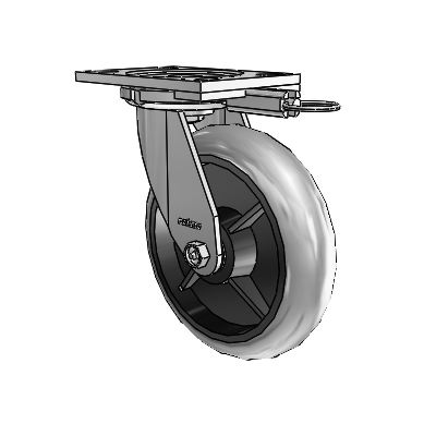 6-serie zwenkwielen met bovenplaat, verzinkt, met 8 x 2 grijze Performa-rubberwielen (rond/geleidend) in grijze uitvoering