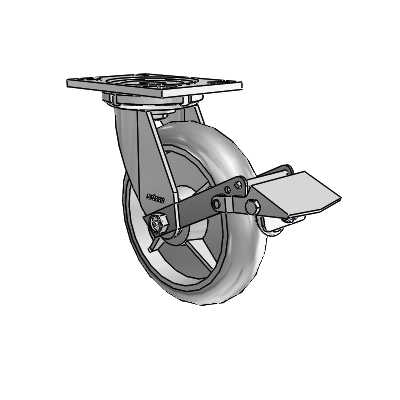 6 Series Casters Top Plate Swivel Zinc Caster with 8 x 2 Grey on Grey Performa Rubber (Round/Grey) Wheel and Tread Lock Brake