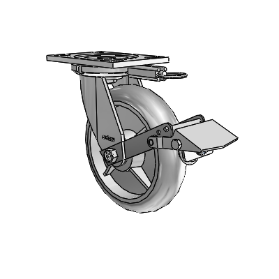 6 Series Casters Top Plate Swivel Zinc Caster with 8 x 2 Grey on Grey Performa Rubber (Round/Grey) Wheel and Tread Lock Brake