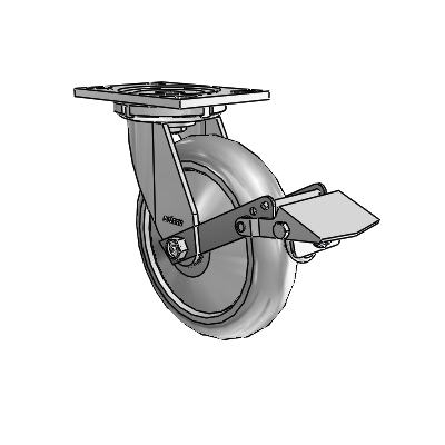 6 Series Casters Top Plate Swivel Zinc Caster with 8 x 2 Grey on Grey Performa Rubber (Round/Grey) Wheel and Tread Lock Brake