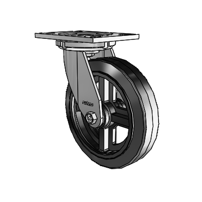 6 Series Casters Top Plate Swivel Zinc Caster with 8 x 2 Black on Black MR - Moldon Rubber (Cast Iron Core) Wheel