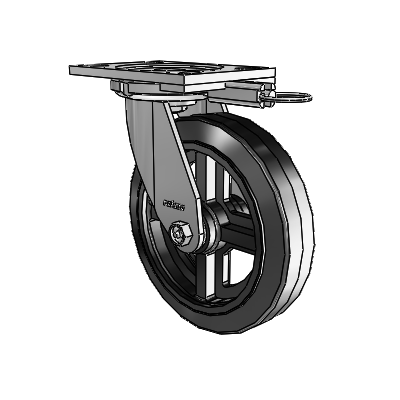 6 Series Casters Top Plate Swivel Zinc Caster with 8 x 2 Black on Black MR - Moldon Rubber (Cast Iron Core) Wheel