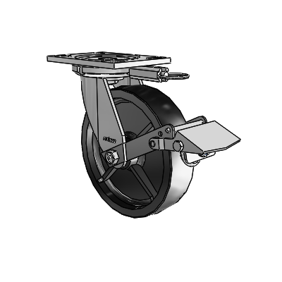 6 Series Casters Top Plate Swivel Zinc Caster with 8 x 2 Black Polyolefin Wheel and Tread Lock Brake
