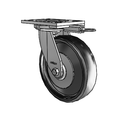 6 Series Casters Top Plate Swivel Zinc Caster with 8 x 2 Black Endura Solid Elastomer Wheel