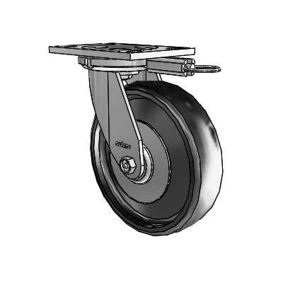 6 Series Casters Top Plate Swivel Zinc Caster with 8 x 2 Black Endura Solid Elastomer Wheel
