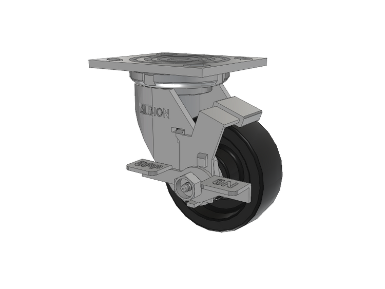 16 Series Top Plate Swivel Caster with 4 x 1.5 Black Polypropylene PB - Polypropylene Wheel and Face Brake