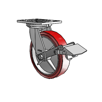 6 Series Casters Top Plate Swivel Zinc Caster with 8 x 2 Maroon on Grey Polyurethane HI-TECH Wheel and Tread Lock Brake
