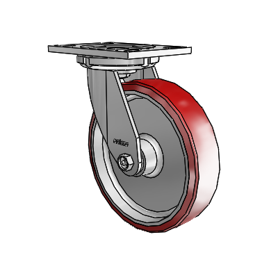 6 Series Casters Top Plate Swivel Zinc Caster with 8 x 2 Maroon on Silver Moldon Polyurethane (Aluminum Core) Wheel
